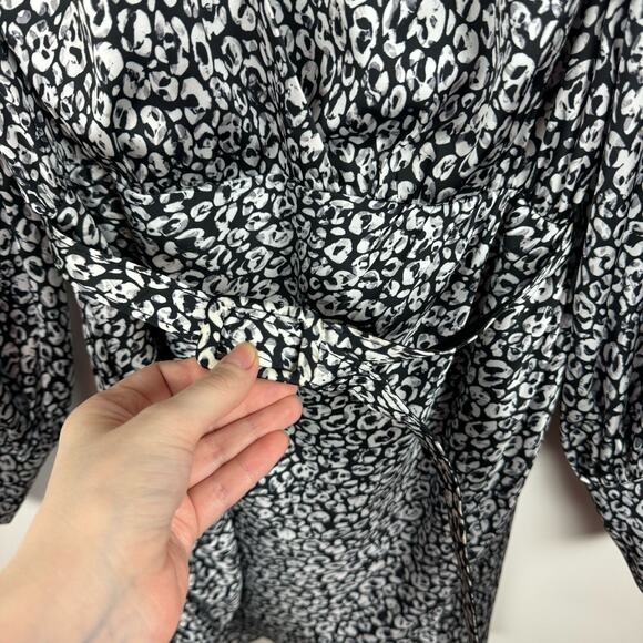 L'Academie Joyce Belted Mini Cocktail Dress Black White Abstract Cheetah Size S - Picture 4 of 16